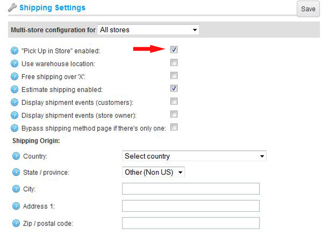 nopCommerce pick up in store enabled setting